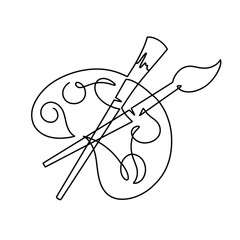 Vector continuous one line paint brush with color palette illustration