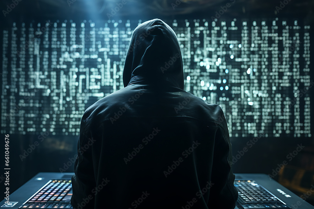 Aufkleber a hacker cracking a digital code.