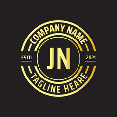 Professional simple Letter JN Circle Luxury Gold Color Vector Logo Template