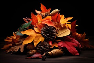 pile of autumn leaves isolated on black background