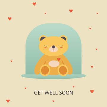 Vector template of a laconic postcard with the text Get well soon in delicate pastel colors.
