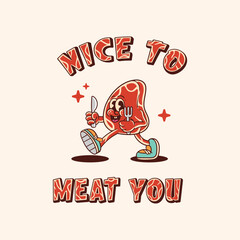 vintage style steak cartoon character illustration