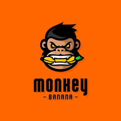 vector logo of a monkey biting a banana