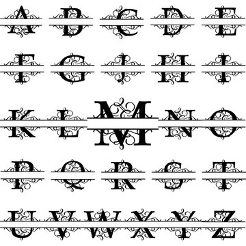 Split Regal Monogram Alphabet Letters ,Bundle,Flourish Alphabet, Split Letter ,Font Designs for Silhouette,A to Z Letters,Fancy Letters Split Monogram ,Family Name Frame A-Z