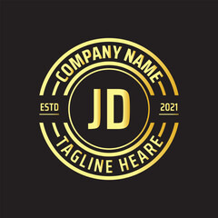 Professional simple Letter JD Circle Luxury Gold Color Vector Logo Template
