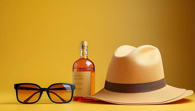 Summer Essentials: Straw Fedora and Sunglasses on a Vibrant Orange