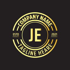 Professional simple Letter JE Circle Luxury Gold Color Vector Logo Template