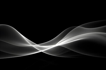Waves of white lines flow smoothly on a black background