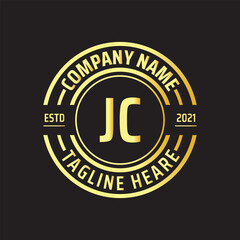 Professional simple Letter JC Circle Luxury Gold Color Vector Logo Template