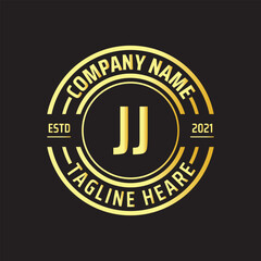 Professional simple Letter JJ Circle Luxury Gold Color Vector Logo Template