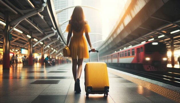 Wanderlust Woman with Yellow Luggage