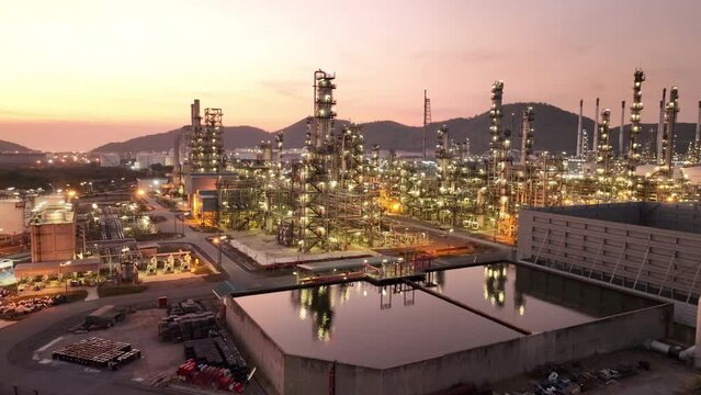 Oil Refinery pant. Gas Petrochemical Chemical Equipment Prodiction import export Concept, Crude Oil Refinery Plant Steel Pump Pipe line and Chimney and Cooling tower, Chemical Petrochemical plant, ind