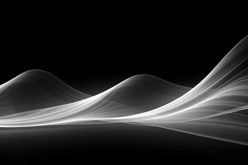 White flowing lines forming waves on a black background