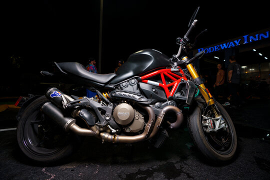 Night photo of a Ducati Testastretta motorcycle