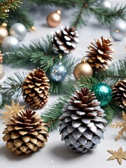 Fototapeta na wymiar Photo Of Christmas Pinecone Decorations With Glitter