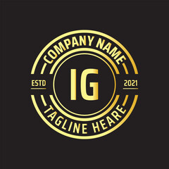 Professional simple Letter IG Circle Luxury Gold Color Vector Logo Template
