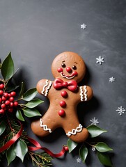 Photo Of Christmas Gingerbread Man Standing Near Mistletoe