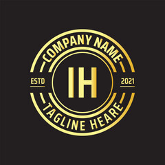 Professional simple Letter IH Circle Luxury Gold Color Vector Logo Template