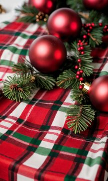 Photo Of Christmas Red And Green Plaid Tablecloth