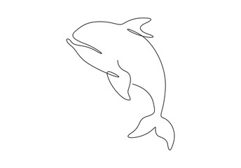 Obraz premium Continuous one line drawing of dolphin design silhouette. Isolated on white background vector illustration. Premium vector. 