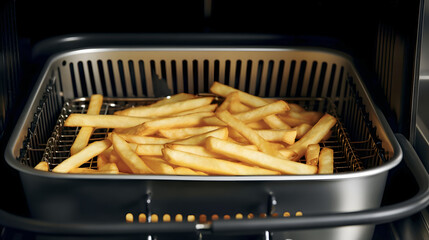 Fryer for potatoes with boiling oil. Concept fast food restaurant, equipment. Generation AI