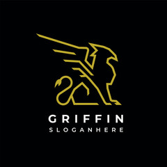 Premium Griffin Mythical Logo. Emblem mascot Line Vector Design