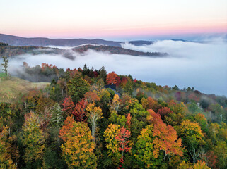 Aerial view of Vermont foliage during sunrise