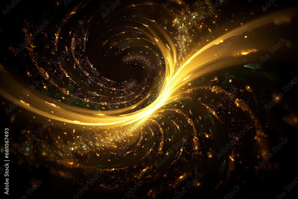 Poster golden swirls of glowing abstract light. luxurious design. bright and shiny. motion in gold and blac