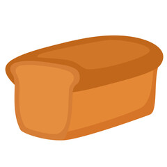 Classic whole wheat bread illustration in flat cartoon style, isolated on white background. Bakery menu