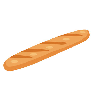 French baguette in flat cartoon style, isolated on white background. Bakery menu