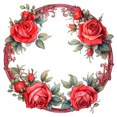 Red Roses Round Frame: Romantic Floral Elegance