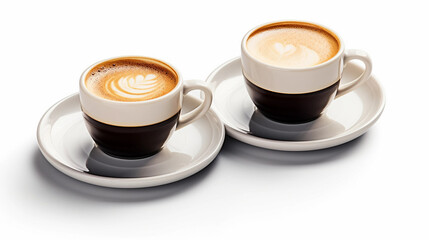 Fototapeta premium Set with cups of hot aromatic espresso coffee isolated on white background