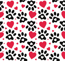 paw prints background and hearts