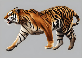 Tiger set. The tiger growls and jumps. The tiger is walking. Tiger portrait. Design element with wild animals to visualize strength and majesty. Isolated on transparent background. Generative AI