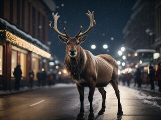 Christmas Crossing: Reindeer Amidst the City Lights