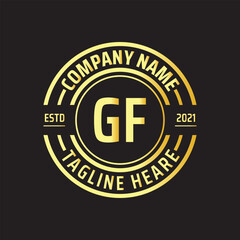 Professional simple Letter GF Circle Luxury Gold Color Vector Logo Template