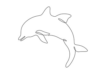 Obraz premium Dolphin single line drawing. Abstract contour silhouette of a dolphin. Isolated on white background vector illustration. Pro vector. 