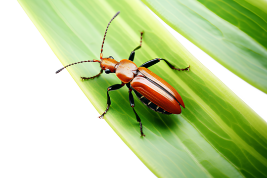 A close-up of a bug on a plant on a white background, Generative AI