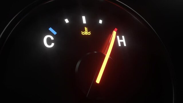 Car temperature gauge. Double Animation from cold to hot and from hot to cold. Illuminated needle board. Close-up view
