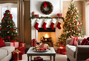A beautifully decorated Christmas tree, softly lit by twinkling lights and surrounded by elegantly wrapped gifts