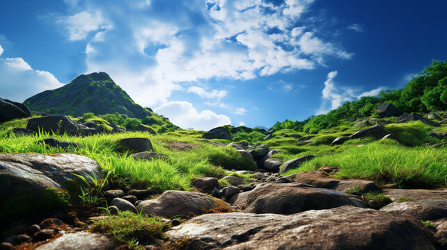 Green mountain background. Landscape background. Generative AI