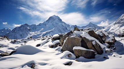 Snow mountain background. worm eye view. Generative AI - Powered by Adobe