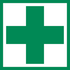Obraz premium Green First Aid Kit Emergency Icon with Cross Symbol Sign. Vector Image.