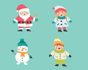 cartoon christmas characters and kids - set