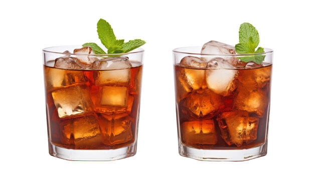 cola mint with ice isolated on transparent background cutout
