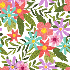 seamless pattern with colorful flowers Perfect for use in textile prints, wallpaper designs, or decorative artwork.