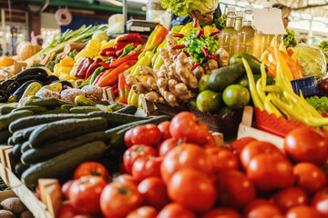 Vegetable at a farmers market. Selecting fresh vegetables in market, everything is fresh and organic.