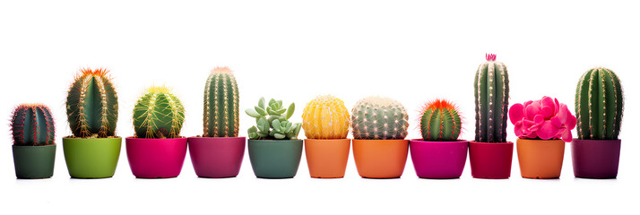 Assorted-colored cactus on a white background