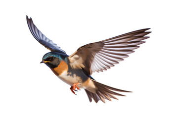 Barn Swallow Flying wings spread, bird, Hirundo rustica, flying against a white Or Transparent background, Generative AI