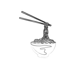 Minimal noodle in the bowl outline illustration. Simple of ramen in stylized ink brush drawing vector design.